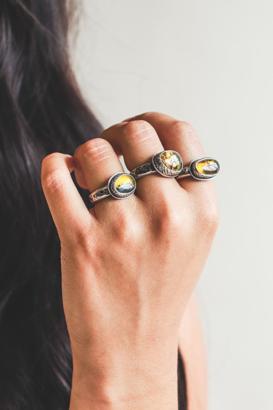 7 Yellow Dendritic Opal Ring