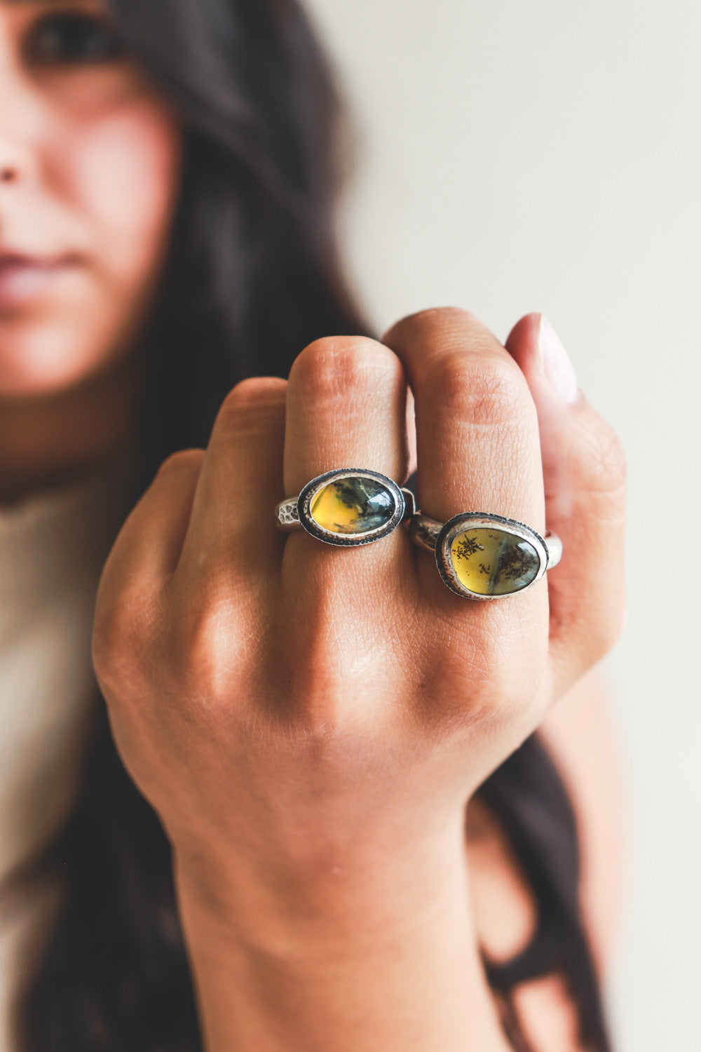 9.5 Yellow Dendritic Opal Ring