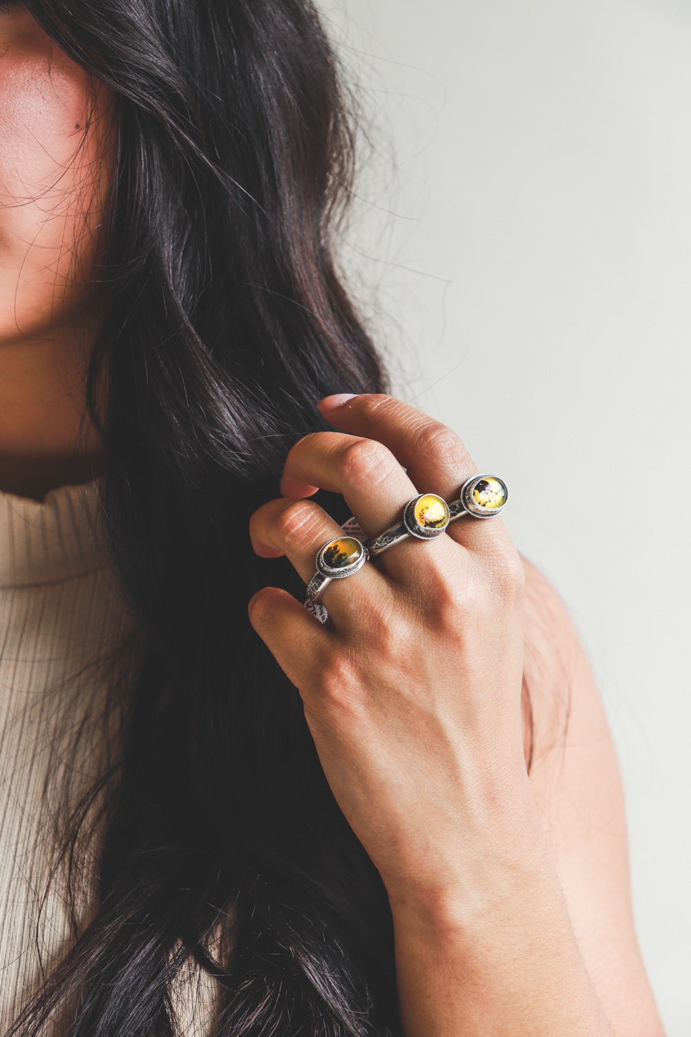 8.5 Yellow Dendritic Opal Ring