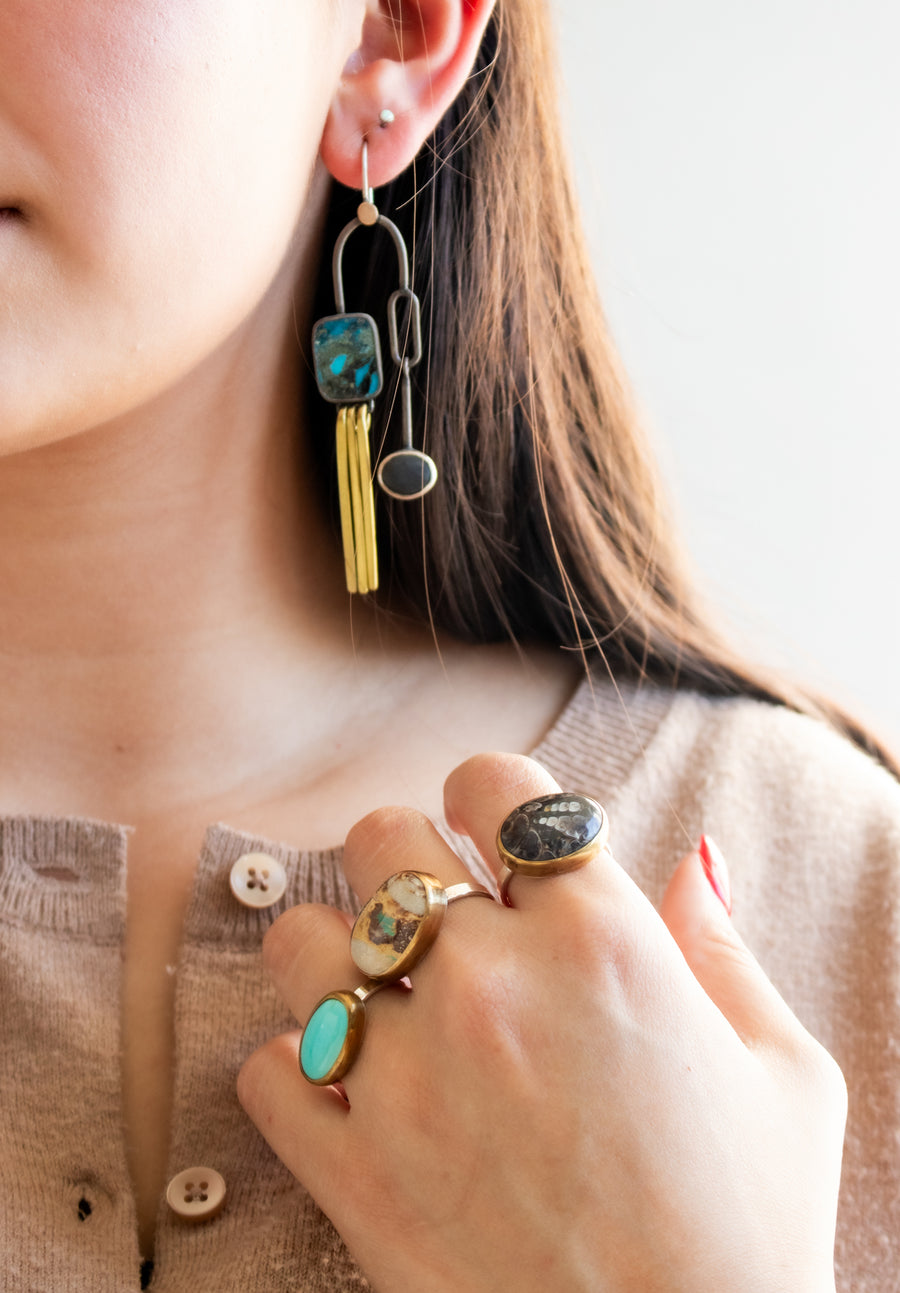 Turquoise Pebble Brass Earrings