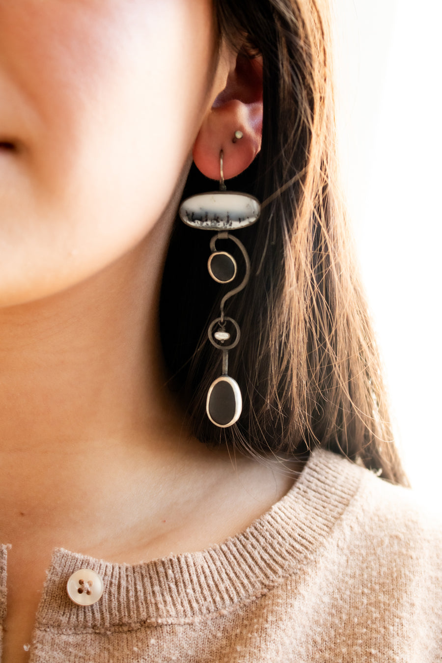 Dendritic Opal Pearl Pebble Earrings