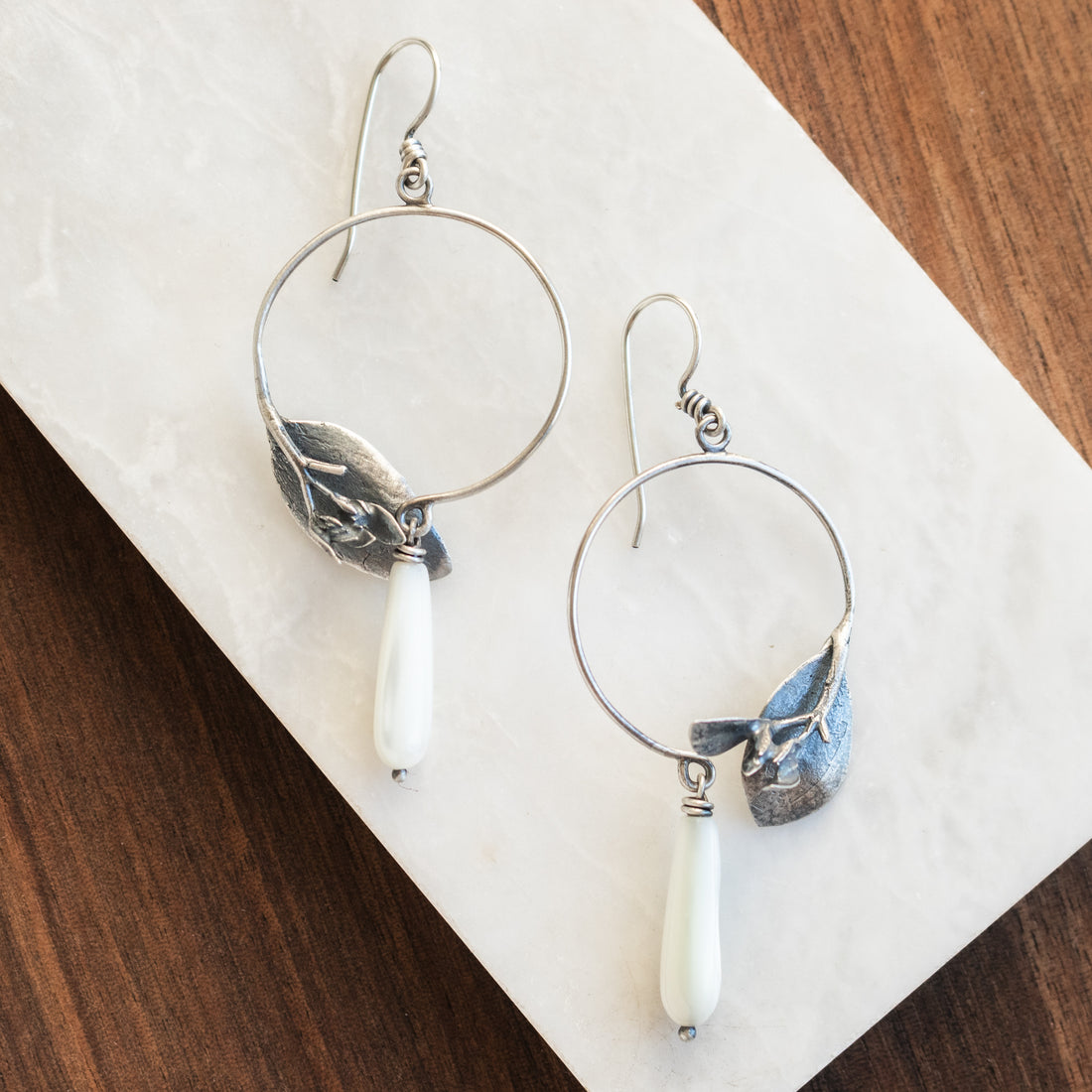Branching Succulent Pearl Drop Earrings no.2
