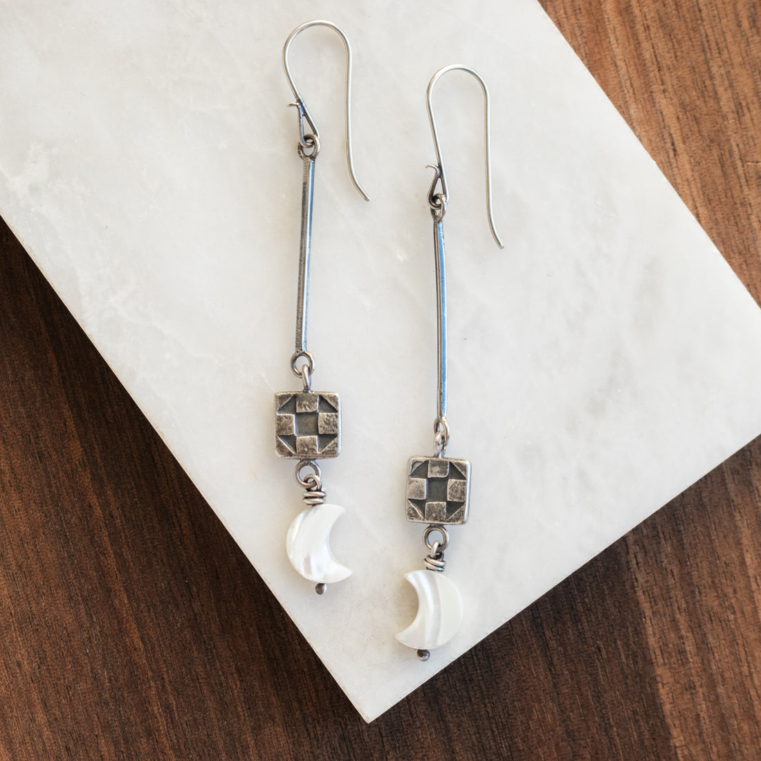 Quilt Pearl Moon Earrings no.2