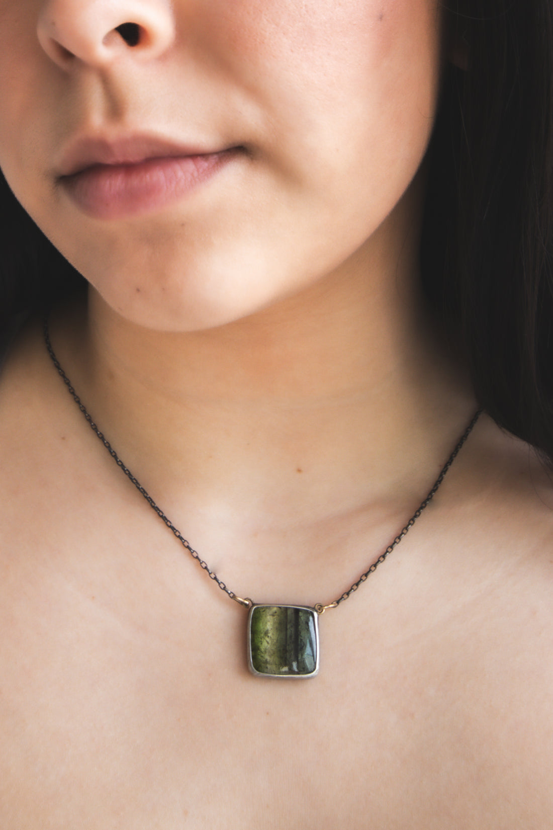 Green Tourmaline 18k Square Necklace