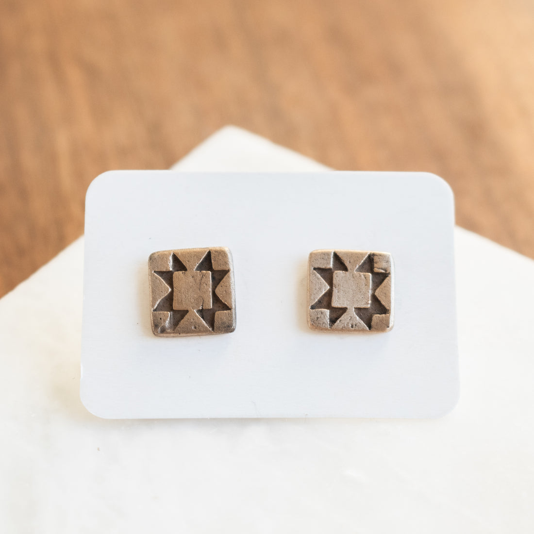 Bronze Quilt Block Stud Earrings