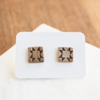 Bronze Quilt Block Stud Earrings