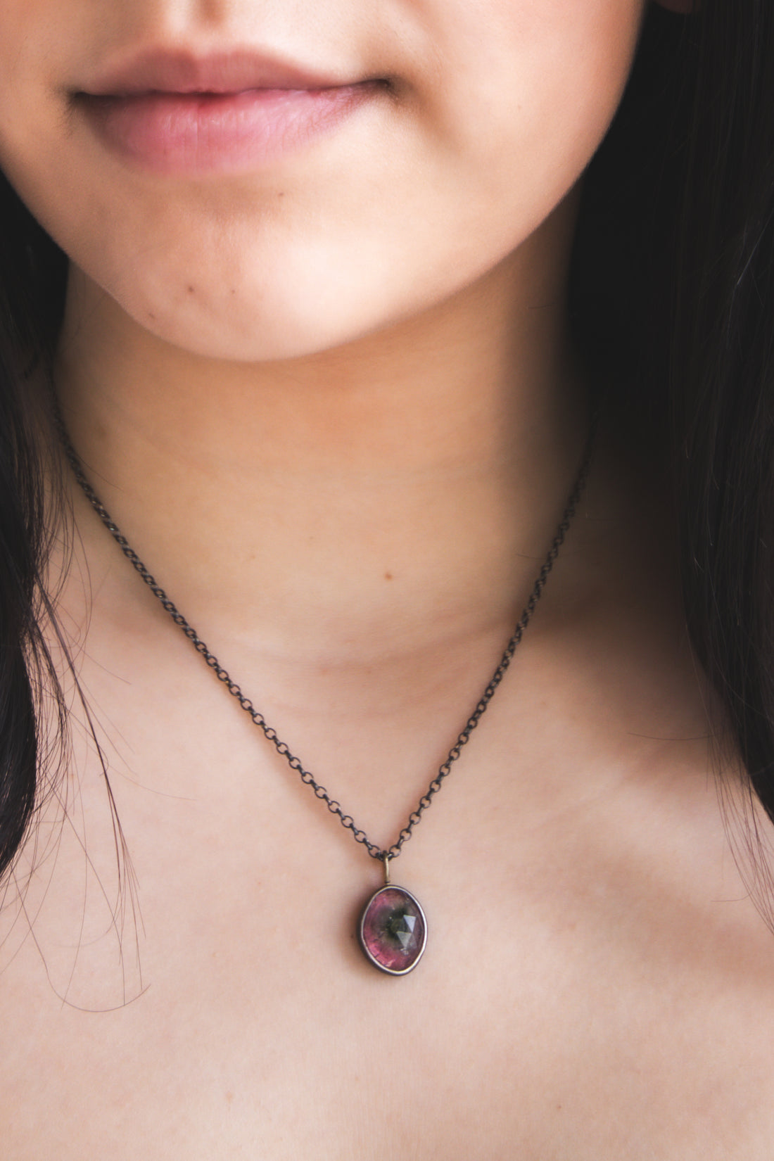 Watermelon Tourmaline 14k Drop Necklace