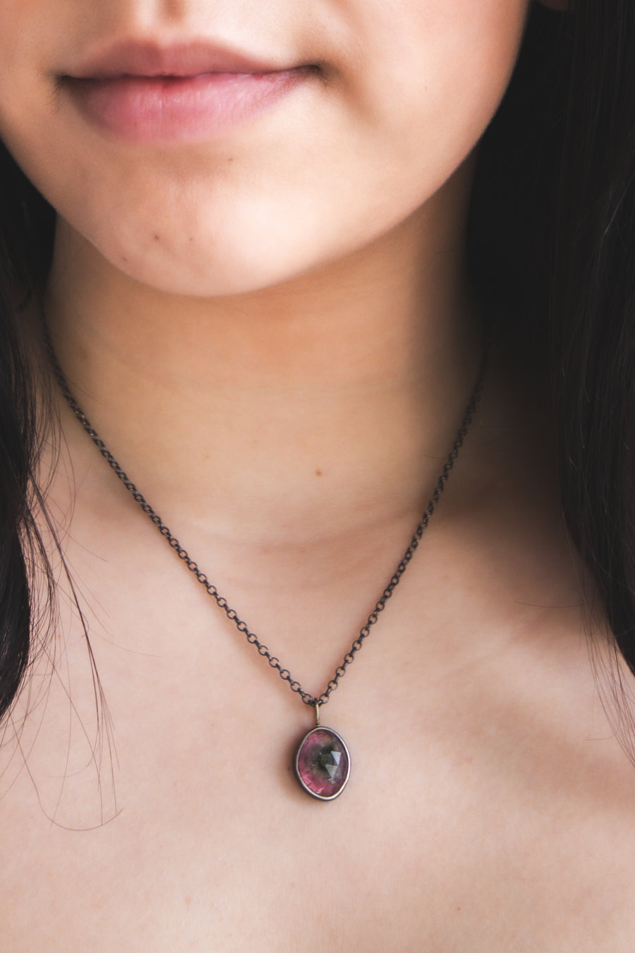 Watermelon Tourmaline 14k Drop Necklace