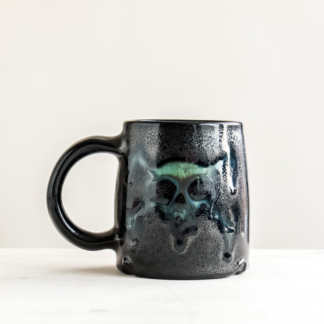 Double Green Skull Black Mug