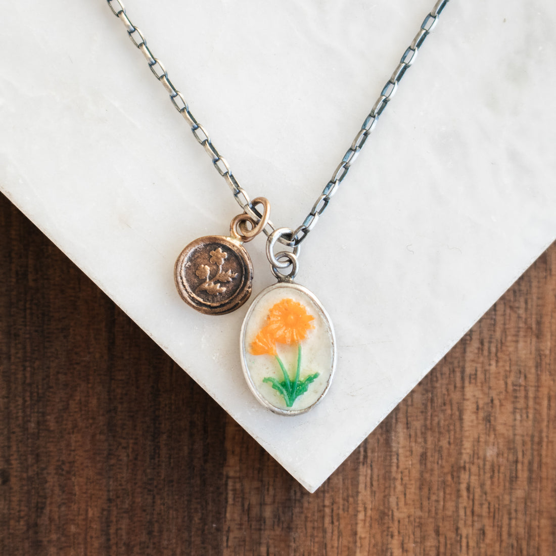 Resin Cab/Bronze Floral Curiosities Necklace