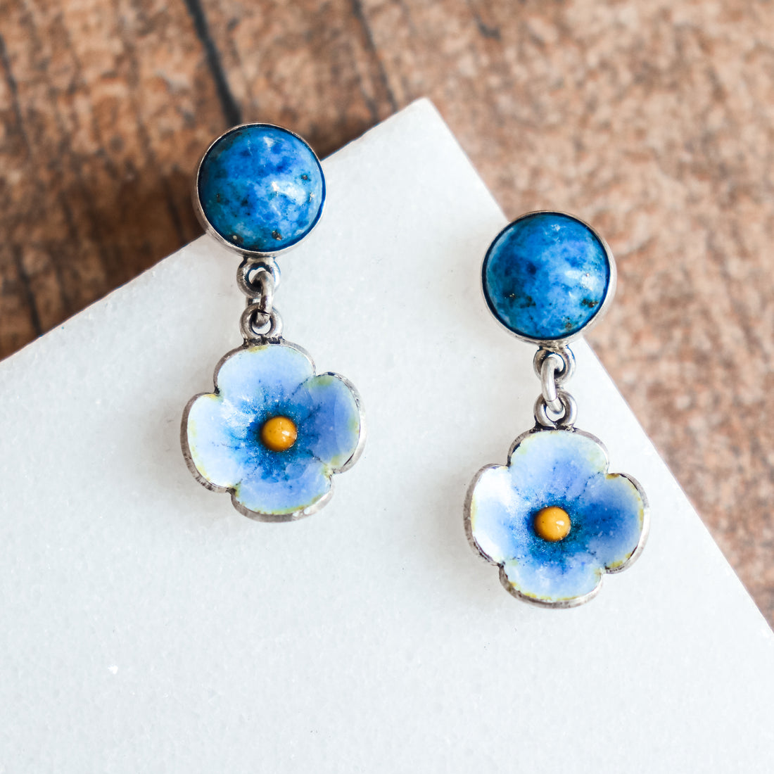 Lapis Lazuli Flower Dangle Studs
