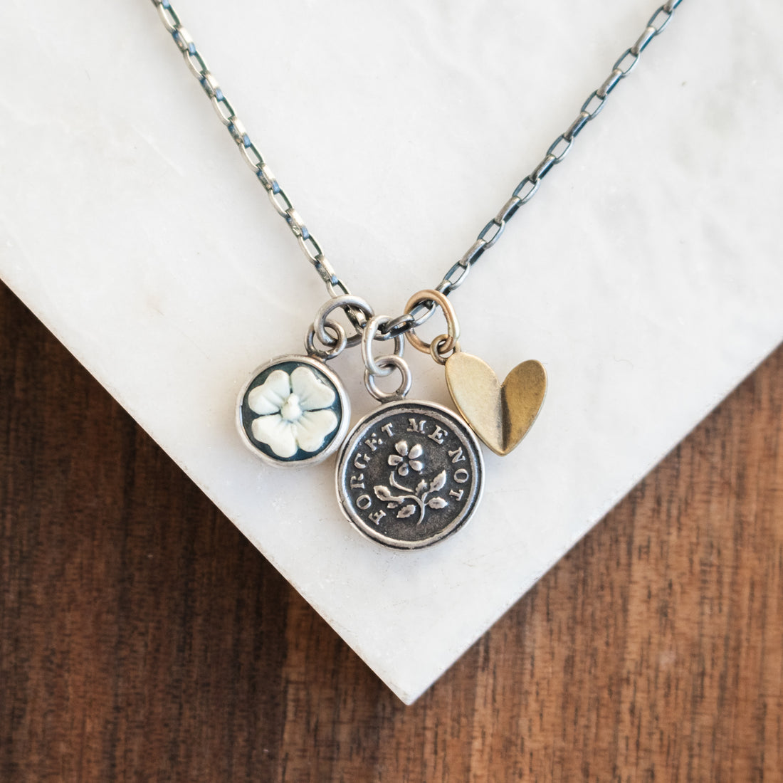 Resin/Silver Floral/Brass Heart Curiosities Necklace