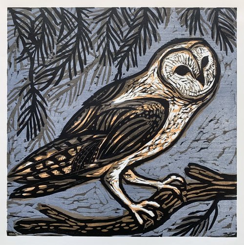Amorous Owl 16x16 | Woodblock Print