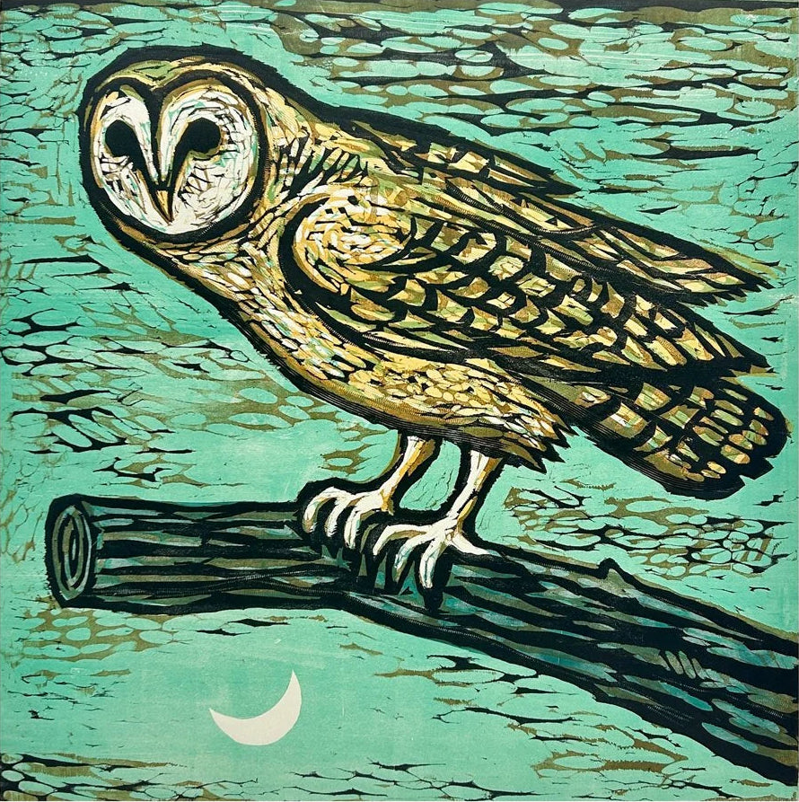 Barn Owl 24x24 | Woodblock Print