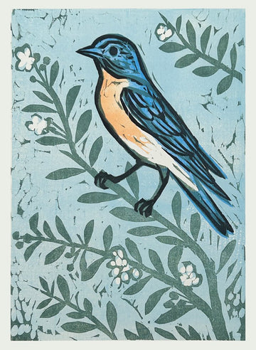 Bluebird & Pyracantha no.2 16x20 | Woodblock Print