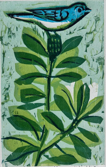 Magnolia & Bluebird no.1 11x14 | Woodblock Print