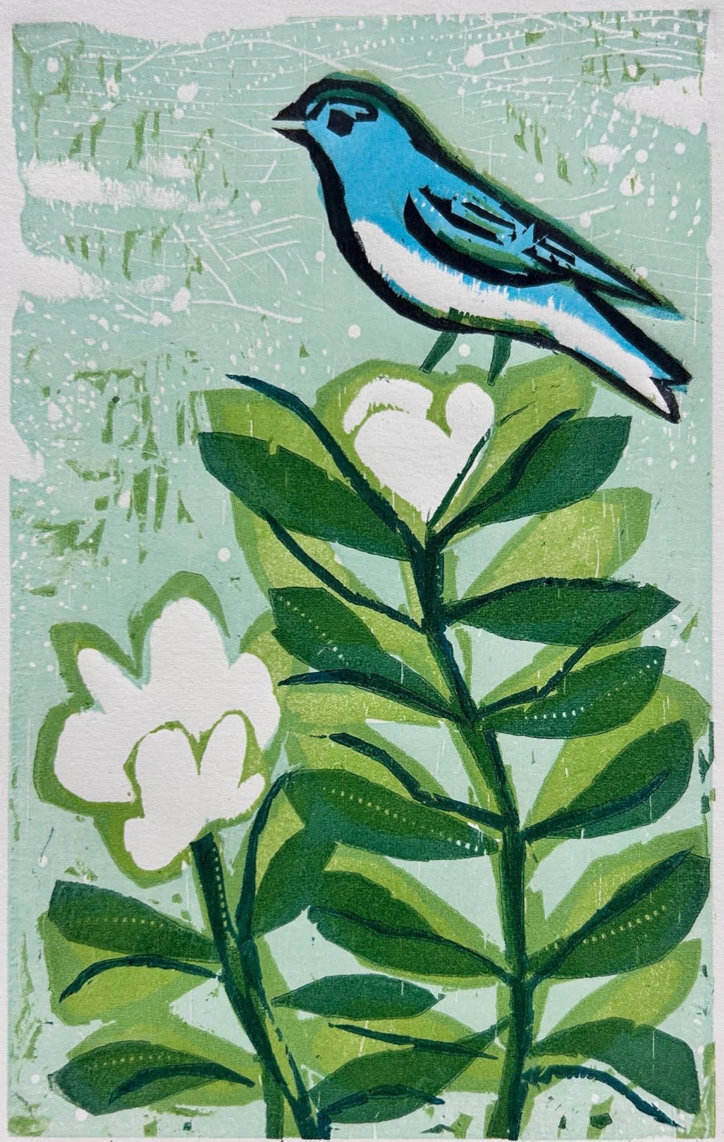 Magnolia & Bluebird no.2 11x14 | Woodblock Print