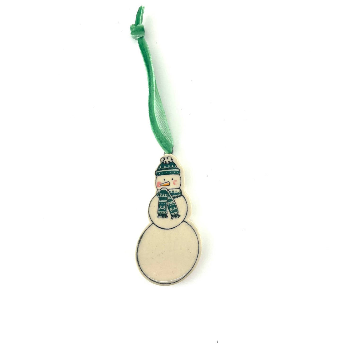 Green Scarf Snowman Ornament