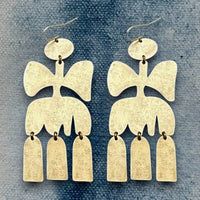 Heliconia Flower Brass Earrings