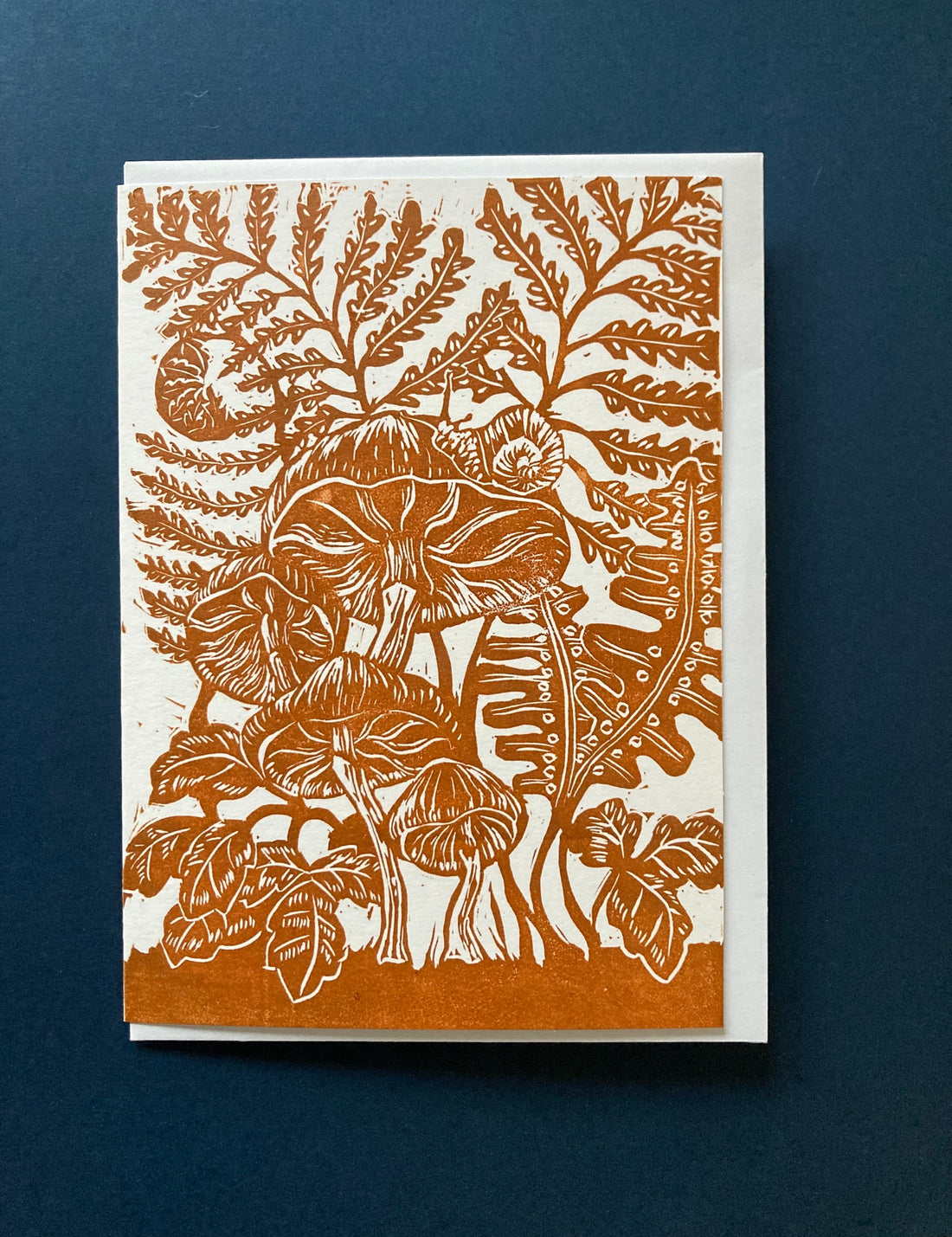Mushroom and Ferns Block Print Card