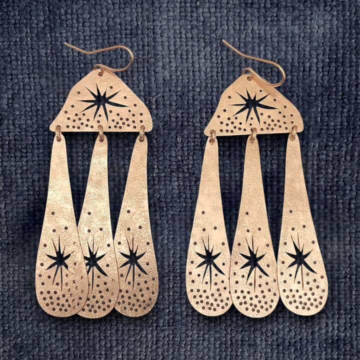 Stars & Raindrops Brass Earrings
