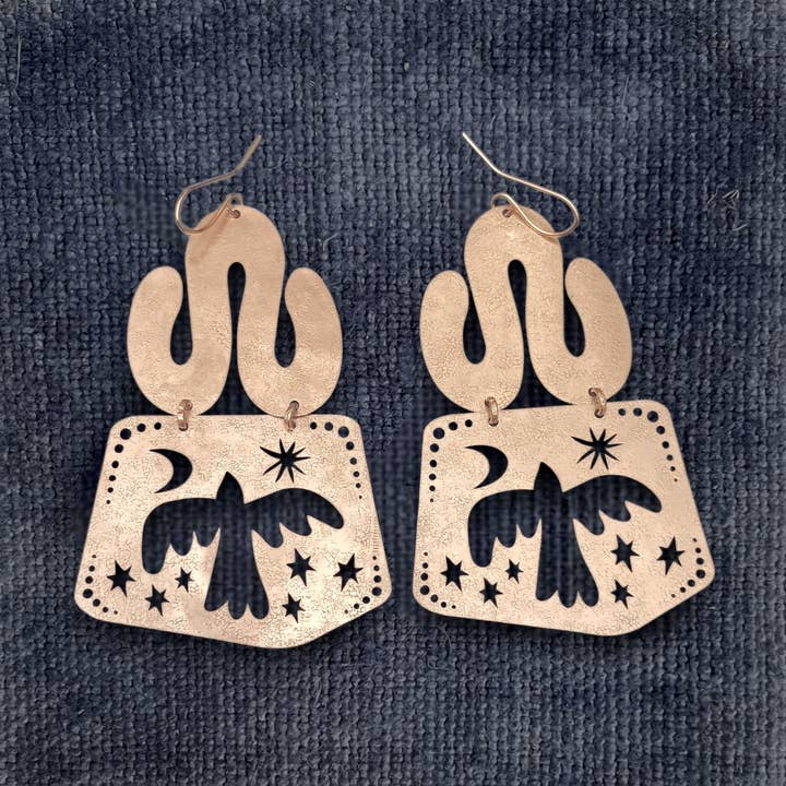 Bird & Stars Brass Earrings