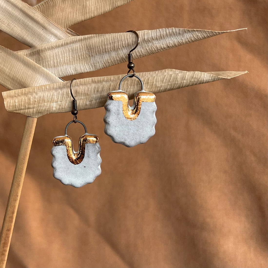 Scalloped White Ceramic Earrings