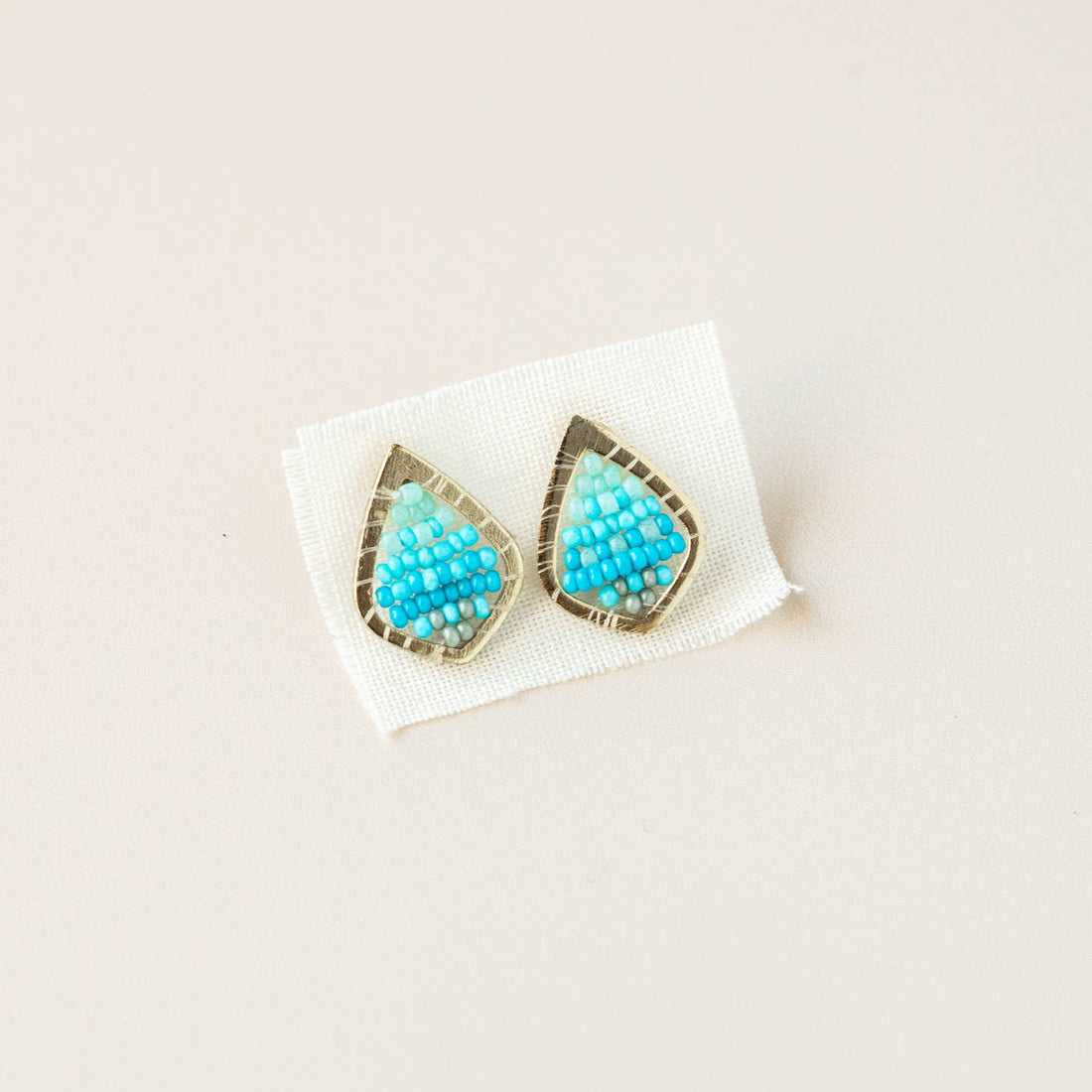Teardrop Beaded Stud Earrings | Blue