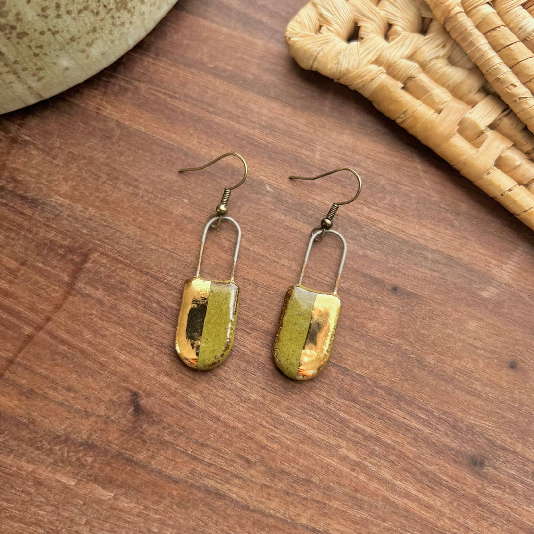 Half Gold Speck Olive Earrings