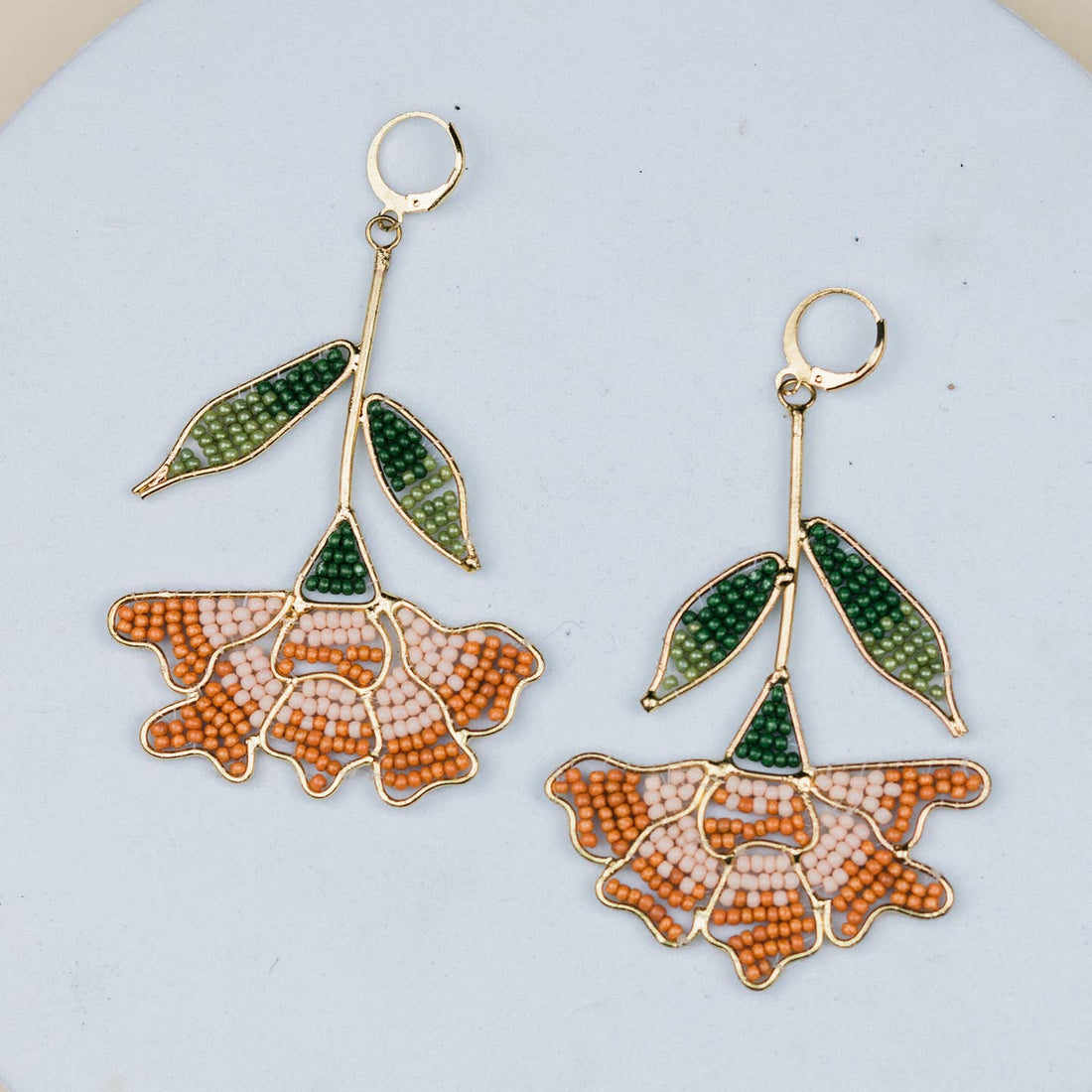 Peony Beaded Dangle Earrings