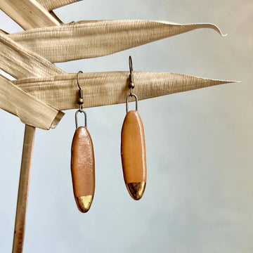 Orange Gold Dipped Oval Earrings