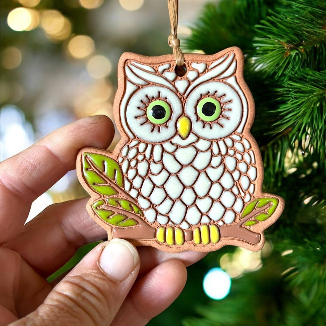 Owl Clay Ornament | Cream