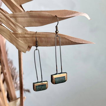 Deep Ocean Lined Rectangle Earrings