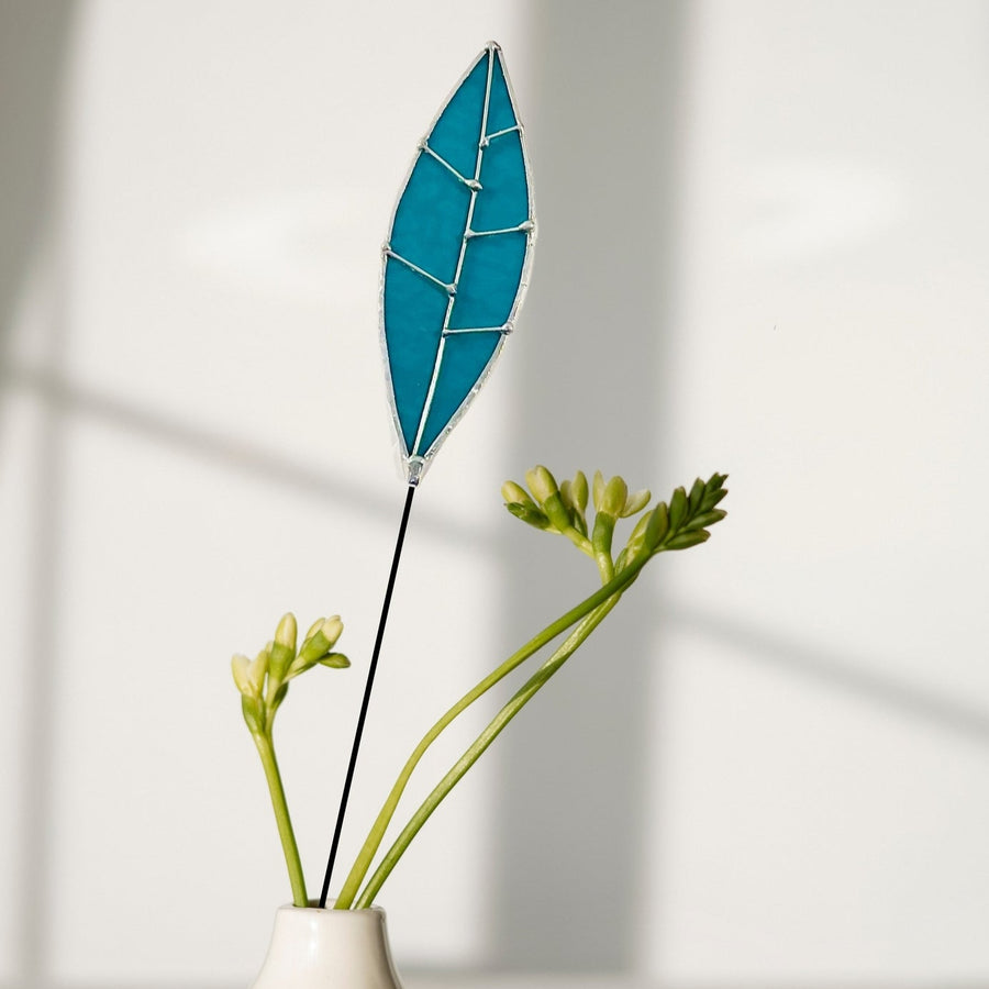 Glass Leaf Flora Stake | Teal