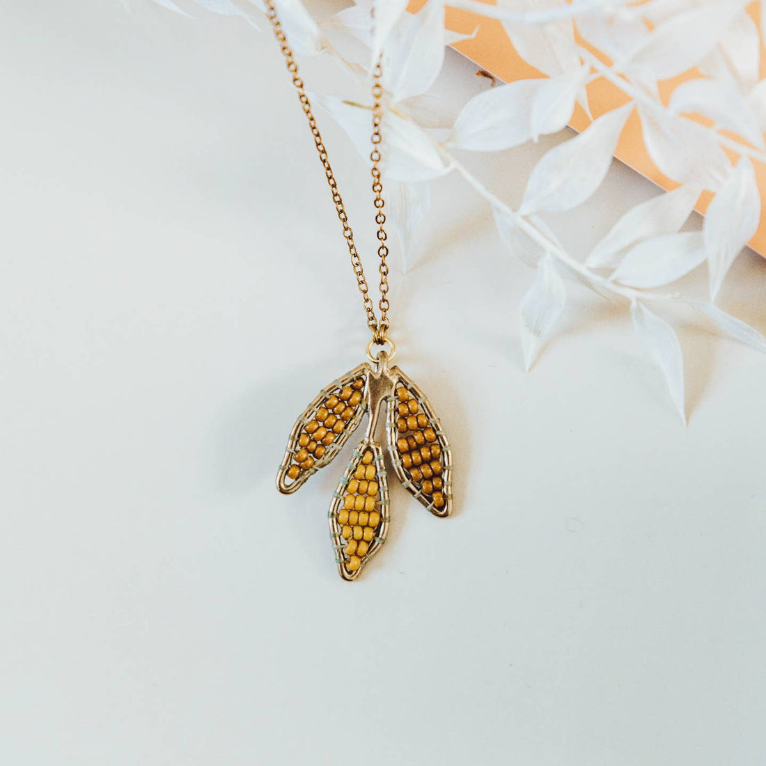 Three Leaf Beaded Necklace | Autumn
