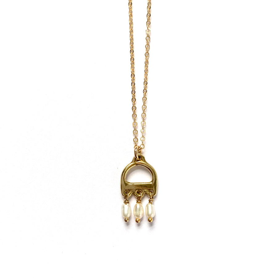 Small Pearl Rococo Brass Necklace