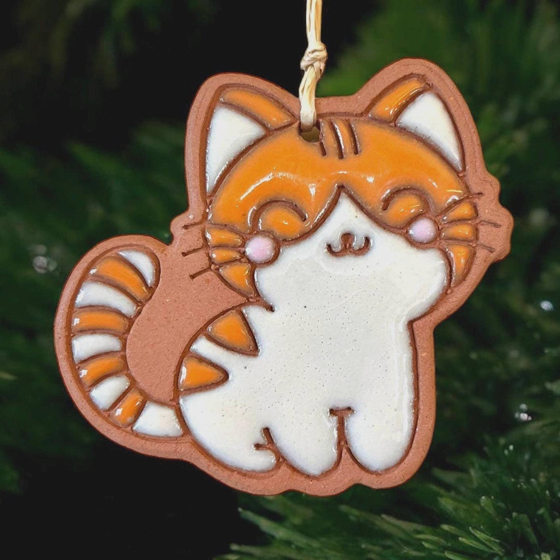 Kitty Cat Clay Ornament | Orange
