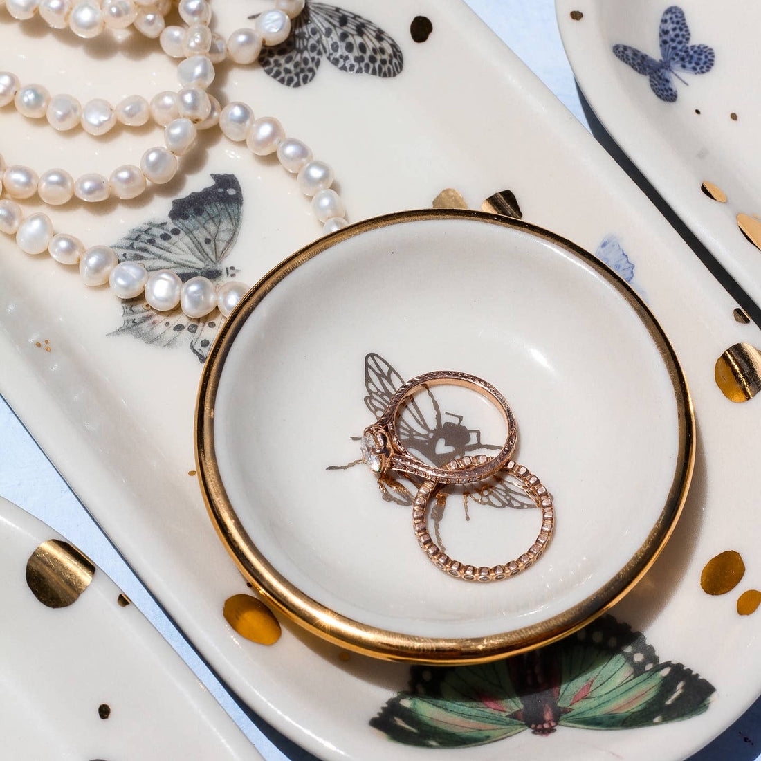 Gold Bee Ring Dish | White