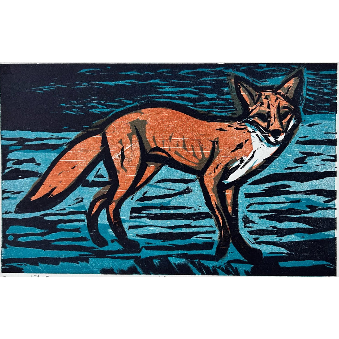 Moonlit Fox 11x14 | Woodblock Print
