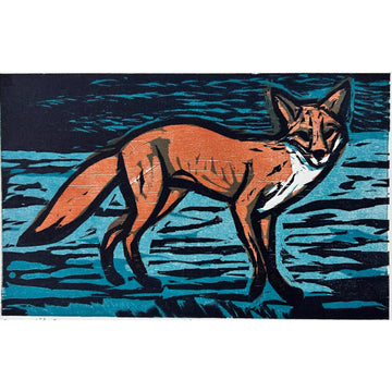 Moonlit Fox 11x14 | Woodblock Print