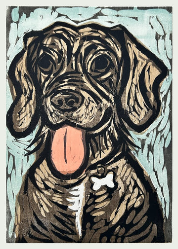 Happy Hound 16x20 | Woodblock Print