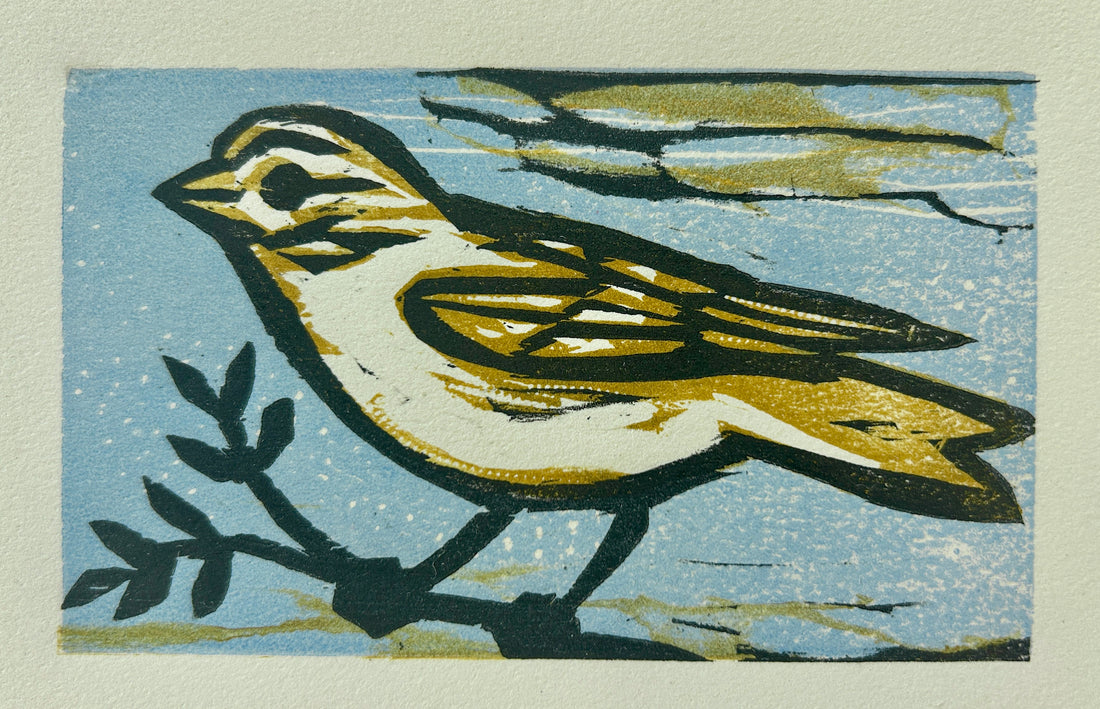 Sparrow Blue no. 2 10x8 | Woodblock Print