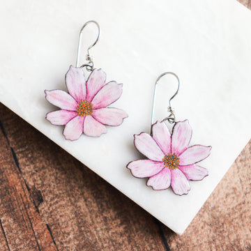 Pink Cosmos Silhouette Earrings