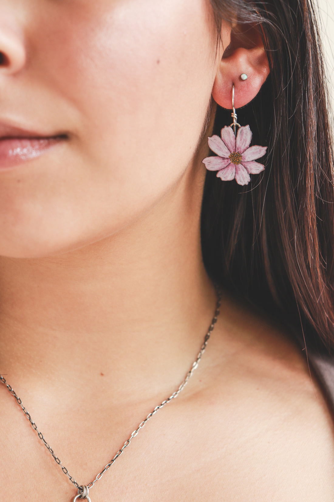 Pink Cosmos Silhouette Earrings