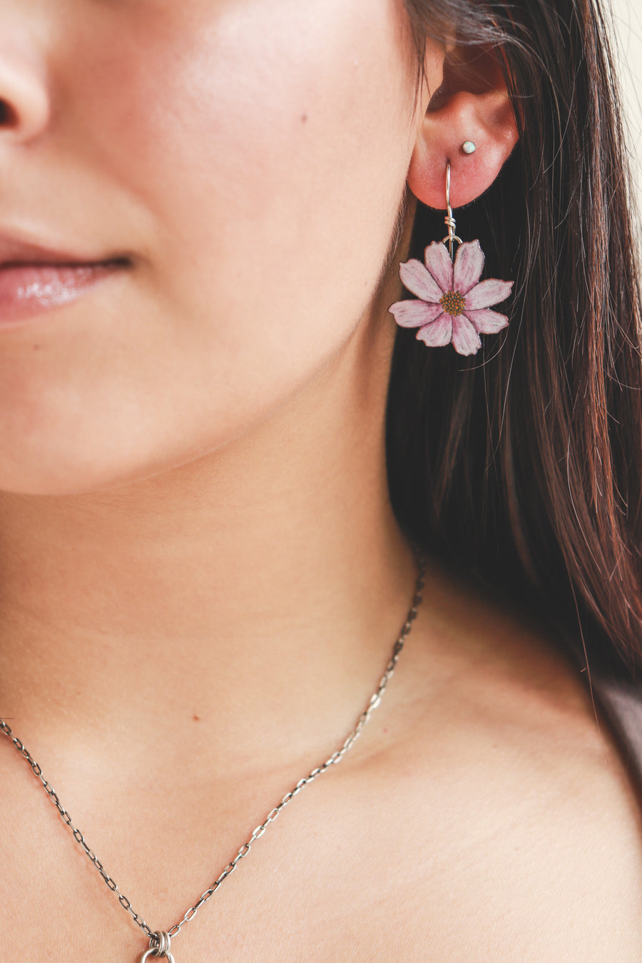 Pink Cosmos Silhouette Earrings