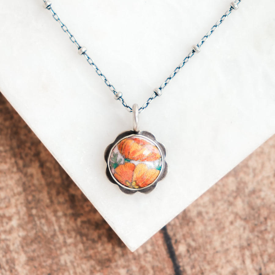 Small California Poppy Charm Necklace