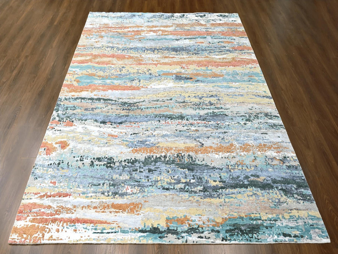 9'0"x11'10" | Orange Abstract | Wool & Silk | 210000031290