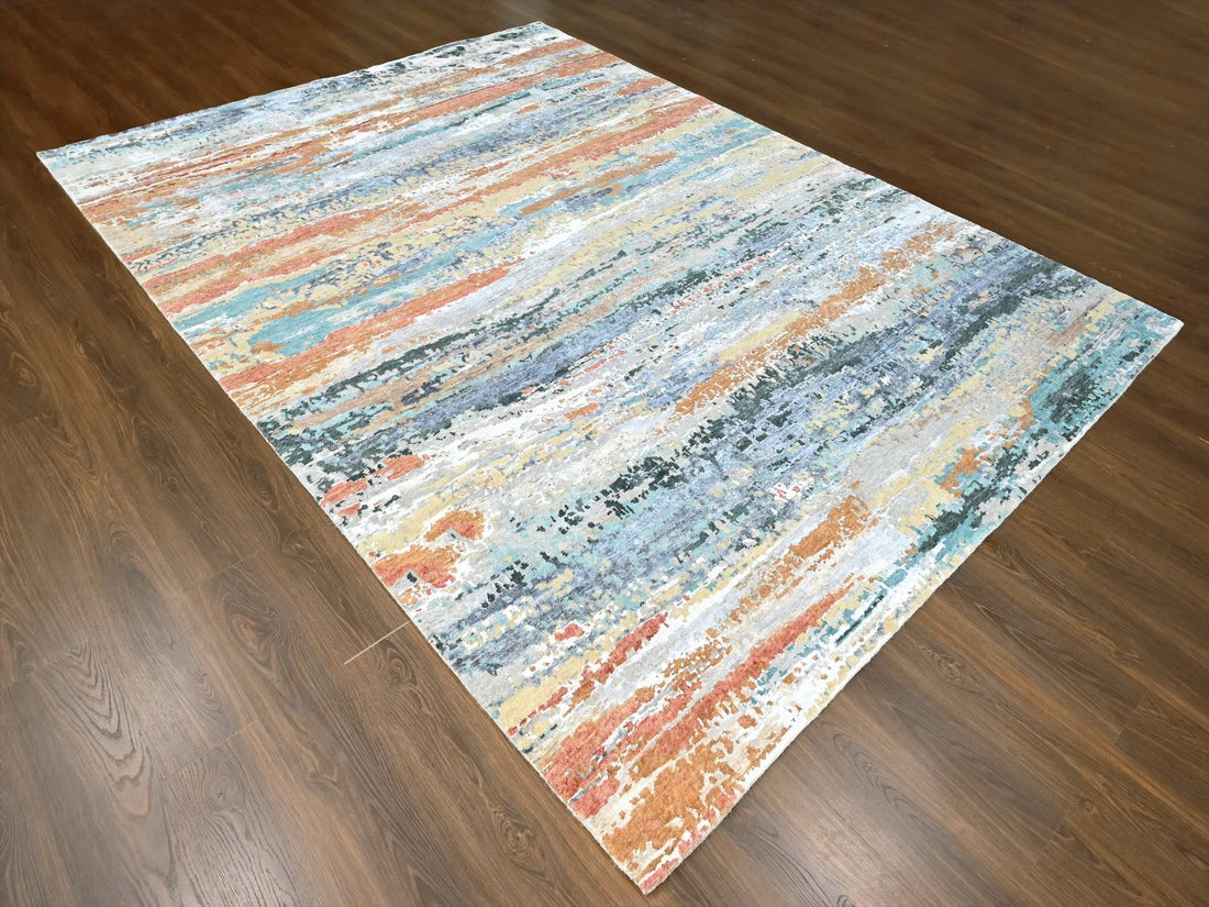 9'0"x11'10" | Orange Abstract | Wool & Silk | 210000031290