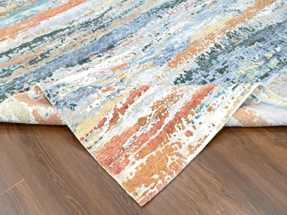 9'0"x11'10" | Orange Abstract | Wool & Silk | 210000031290