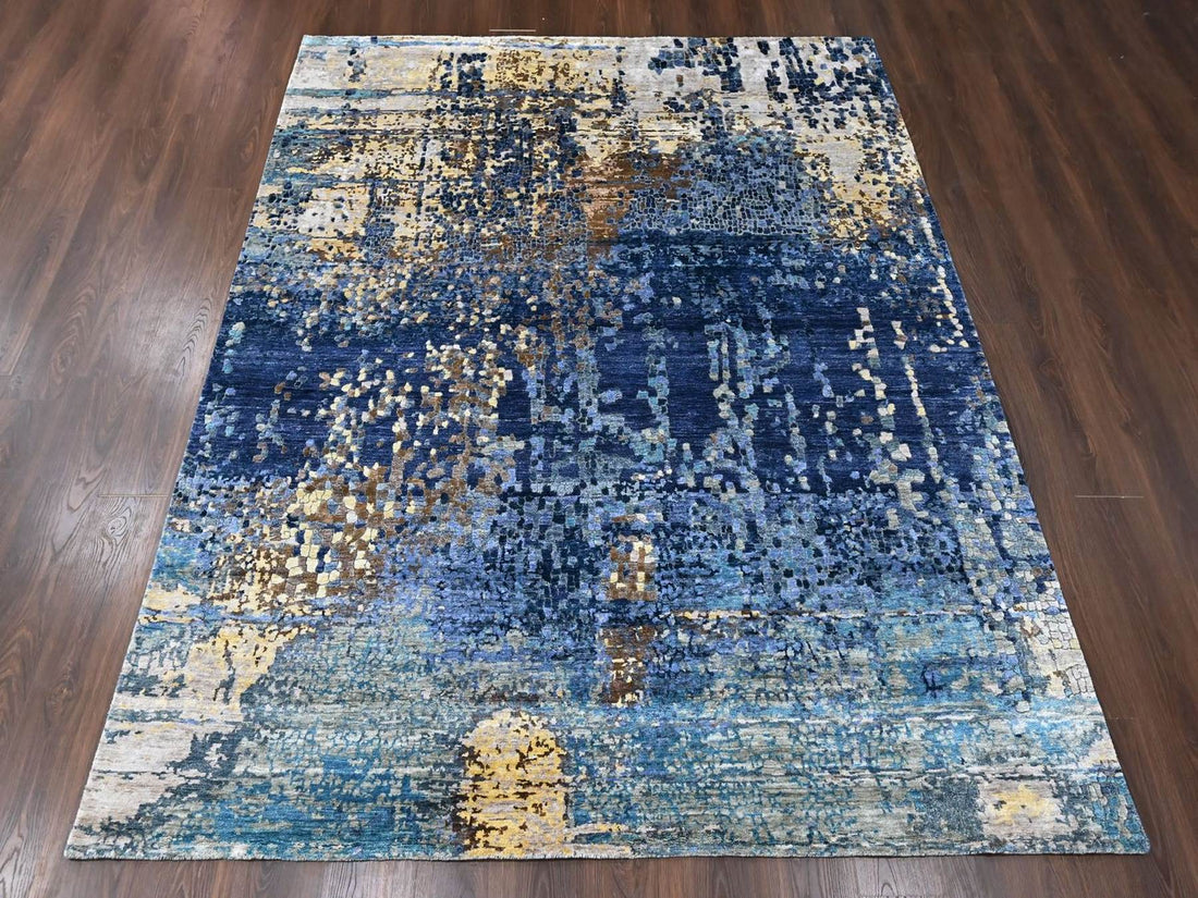 8' x 9'10" | Blue & Gold Mosaic | Wool & Silk | 210000032323